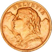 Золотая монета Гельвеция 20 франков 1901 Швейцария