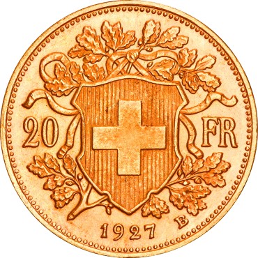 Золота монета Гельвеція 20 франків 1927 Швейцарія