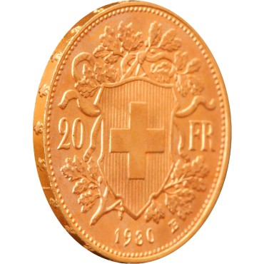 Золота монета Гельвеція 20 франків 1930 Швейцарія