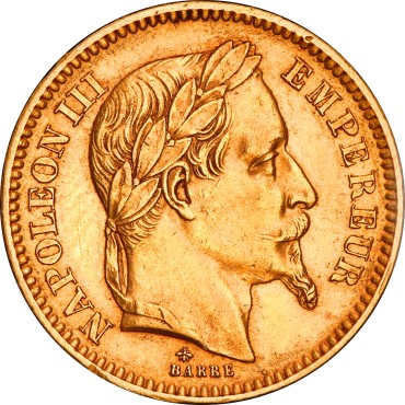 Золотая монета Наполеон III 20 франков 1864 Франция