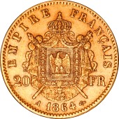 Золотая монета Наполеон III 20 франков 1864 Франция