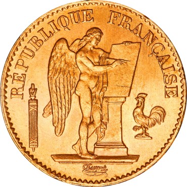 Золотая монета 20 франков 1875 Франция