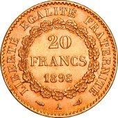 Золотая монета 20 франков 1898 Франция
