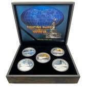 Набір срібних монет 1oz (5 шт.) Бойові Кораблі Другої Світової Війни 1 долар 2007 Тувалу (кольорові)