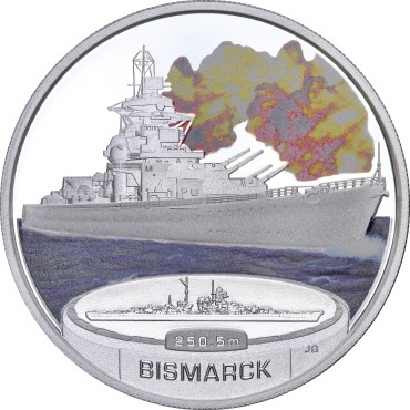 Набір срібних монет 1oz (5 шт.) Бойові Кораблі Другої Світової Війни 1 долар 2007 Тувалу (кольорові)