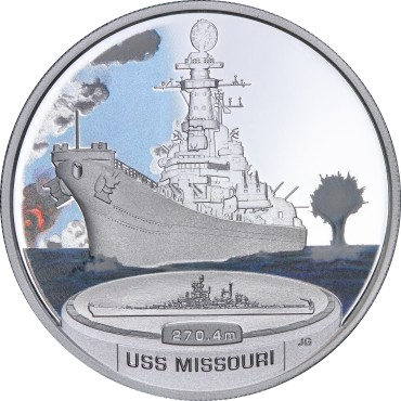 Набір срібних монет 1oz (5 шт.) Бойові Кораблі Другої Світової Війни 1 долар 2007 Тувалу (кольорові)