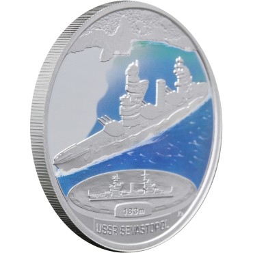 Набір срібних монет 1oz (5 шт.) Бойові Кораблі Другої Світової Війни 1 долар 2007 Тувалу (кольорові)