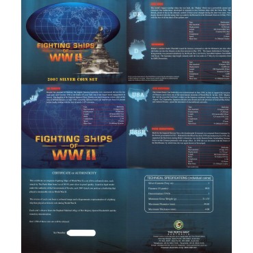 Набір срібних монет 1oz (5 шт.) Бойові Кораблі Другої Світової Війни 1 долар 2007 Тувалу (кольорові)