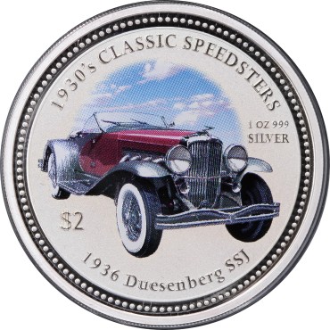 Набор серебряных монет 1oz (4 шт.) Классические Спидстеры 1930-х 2 доллара 2006 Острова Кука (цветные)