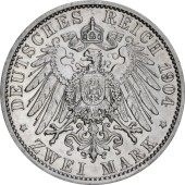 Серебряная монета "400 лет с рождения Филиппа" 2 марки 1904 Гессен Германская империя