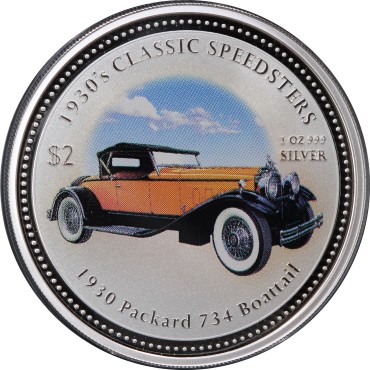 Набор серебряных монет 1oz (4 шт.) Классические Спидстеры 1930-х 2 доллара 2006 Острова Кука (цветные)