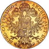 Срібна монета Талер Марії Терези 1780 Австрія рестрайк (позолота)
