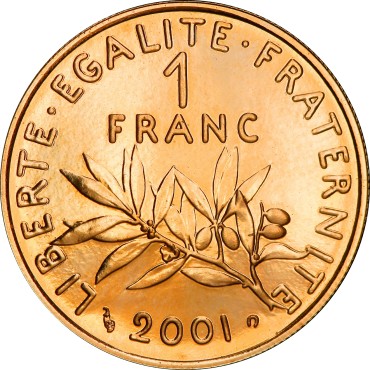 Золота монета Сіячка 1 франк 2001 Франція