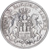 Серебряная монета 5 марок 1876 Гамбург Германская империя