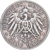 Серебряная монета 5 марок 1903 Бавария Германская Империя