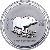 Серебряная монета 1oz Год Свиньи 1 доллар 2007 Австралия