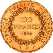 Золотая монета 100 франков 1886 Франция