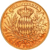 Золотая монета 100 франков 1901 Монако