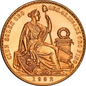 Золотая монета 100 солей 1962 Перу