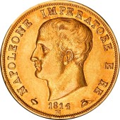 Золотая монета Наполеон I 40 лир 1814 Италия