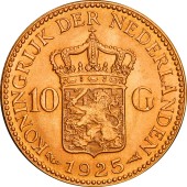 Золотая монета Королева Вильгельмина 10 гульденов 1925 Нидерланды