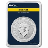 Серебряная монета 1oz Британия 2 английских фунта 2023 Великобритания (Король Карл III) (MintDirect® Premier + PCGS FS®)