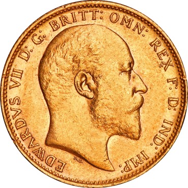 Золотая монета Соверен Эдуарда VII 1 Английский Фунт 1908 Великобритания