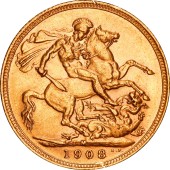 Золота монета Соверен Едуарда VII 1 Англійський Фунт 1908 Великобританія