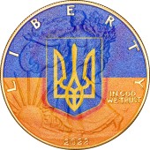 Срібна монета 1oz Американський Орел "Прапор України" 1 долар 2022 США (Тип 2, позолота, кольорова)