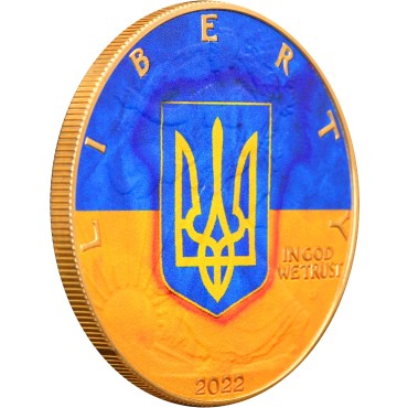 Срібна монета 1oz Американський Орел "Прапор України" 1 долар 2022 США (Тип 2, позолота, кольорова)