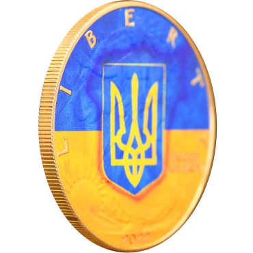 Срібна монета 1oz Американський Орел "Прапор України" 1 долар 2022 США (Тип 2, позолота, кольорова)