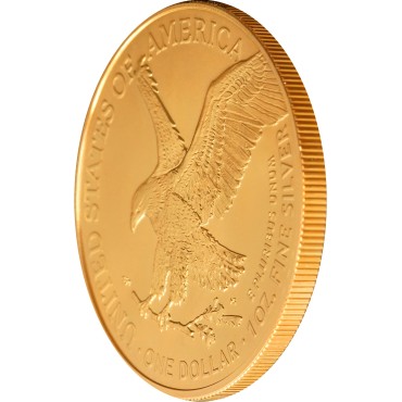 Срібна монета 1oz Американський Орел "Прапор України" 1 долар 2022 США (Тип 2, позолота, кольорова)