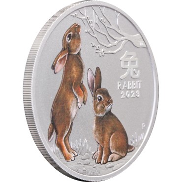 Срібна монета 1oz Рік Кролика 1 долар 2023 Австралія (кольорова)