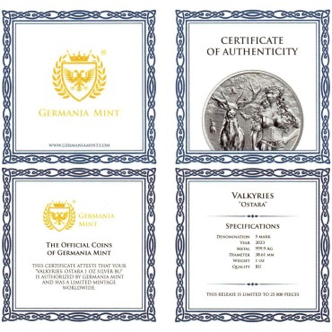 Серебряный раунд 1oz Валькирии: Остара 5 марок 2023 Германия