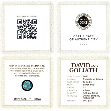Срібна монета 2oz Давід і Голіаф 10 седі 2022 Гана