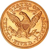 Золотая монета Американский Орел 5 долларов 1880 США