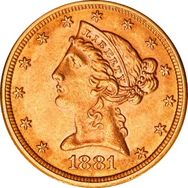 Золота монета Американський Орел 5 доларів 1881 США
