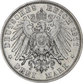 Серебряная монета "90 лет со дня рождения Луитпольда Баварского" 3 марки 1911 Бавария Германская империя