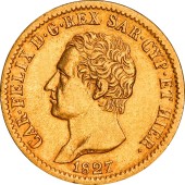Золотая монета 20 лир 1827 Сардиния