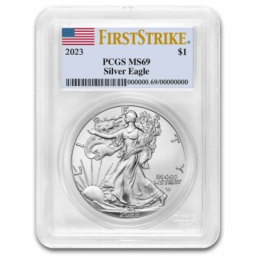 Серебряная монета 1oz Американский Орел 1 доллар 2023 США (PCGS MS69, First Strike)