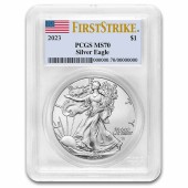 Серебряная монета 1oz Американский Орел 1 доллар 2023 США (PCGS MS70, First Strike)