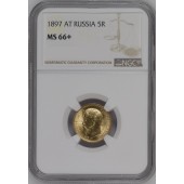 Золотая монета 5 рублей 1897 Николай 2 Россия NGS MS66