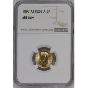 Золота монета 5 рублів 1897 Микола 2 Росія NGS MS66