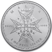 Серебряная монета 1oz Мальтийский Крест 5 Евро 2023 Мальта
