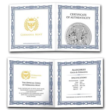Срібний раунд 1oz Алегорії Галлія та Німеччина 5 Марок 2023 Німеччина