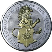 Серебряная монета 2oz Белый Лев Мортимера (серия "Звери Королевы") 5 фунтов 2020 Великобритания (позолота)
