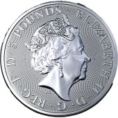 Серебряная монета 2oz Белый Лев Мортимера (серия "Звери Королевы") 5 фунтов 2020 Великобритания (позолота)