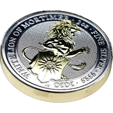 Срібна монета 2oz Білий Лев Мортімера (серія "Звірі Королеви") 5 фунтів стерлінгів 2020 Великобританія (позолота)