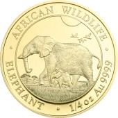 Золотая монета 1/4oz Слон 200 шиллингов 2022 Сомали