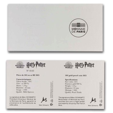 Золотая монета 1/4oz Гарри Поттер И Дамблдор 50 Евро 2021 Франция